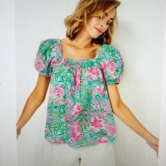 Lilly Pulitzer nesting shirt sleeve linen blouse size 12 - Picture 6 of 7